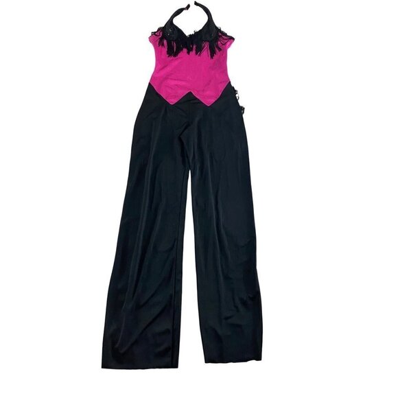 Curtain Call Pants - Curtain Call Women's Pink & Black Tassled Dance Jumpsuit - AME